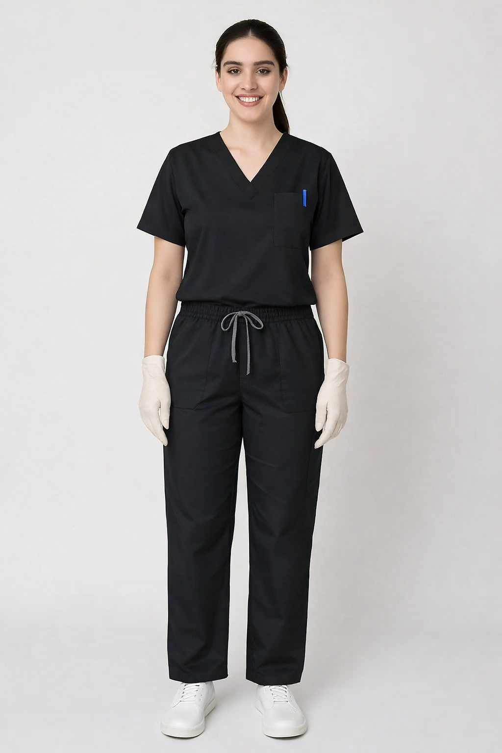 TSM ELITE 6 POCKET V NECK (BLACK) WOMEN SCRUB