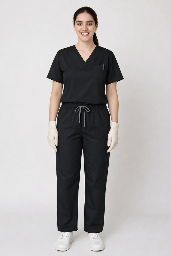 TSM ELITE 6 POCKET V NECK (BLACK) WOMEN SCRUB