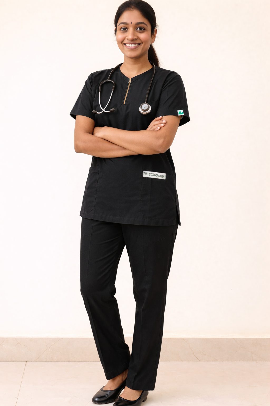 TSM ELITE 6 POCKET ZIPPER (BLACK) WOMEN SCRUB