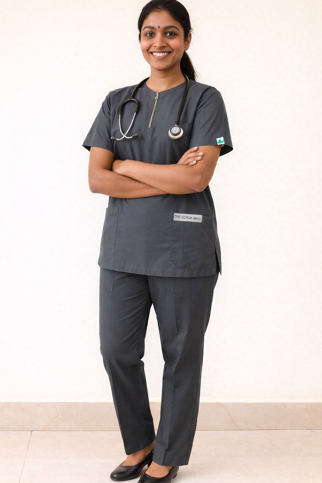 TSM ELITE 6 POCKET ZIPPER (GREY) WOMEN SCRUB