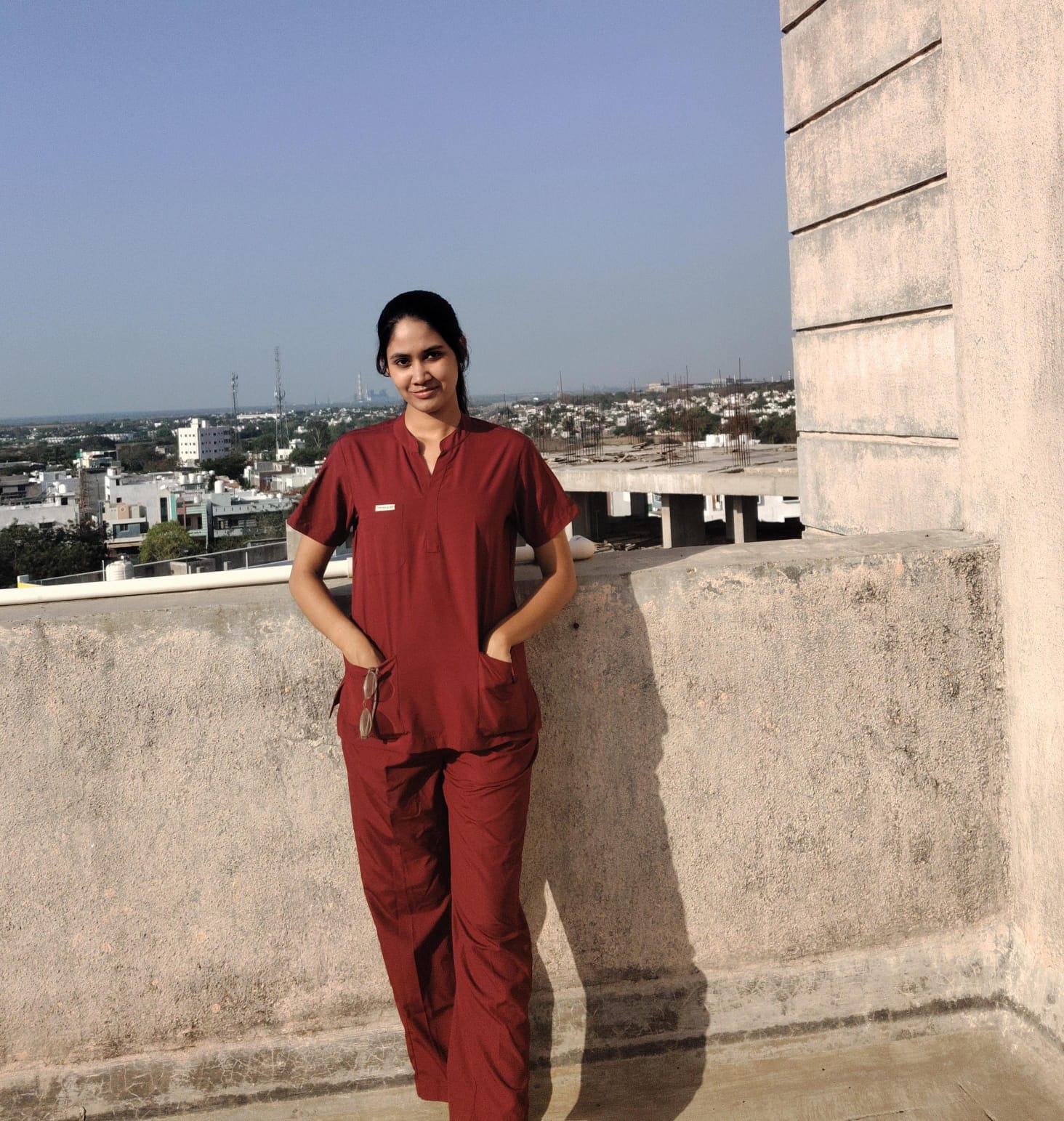 ELITE 6 POCKET MANDARIN (MAROON) WOMEN SCRUB