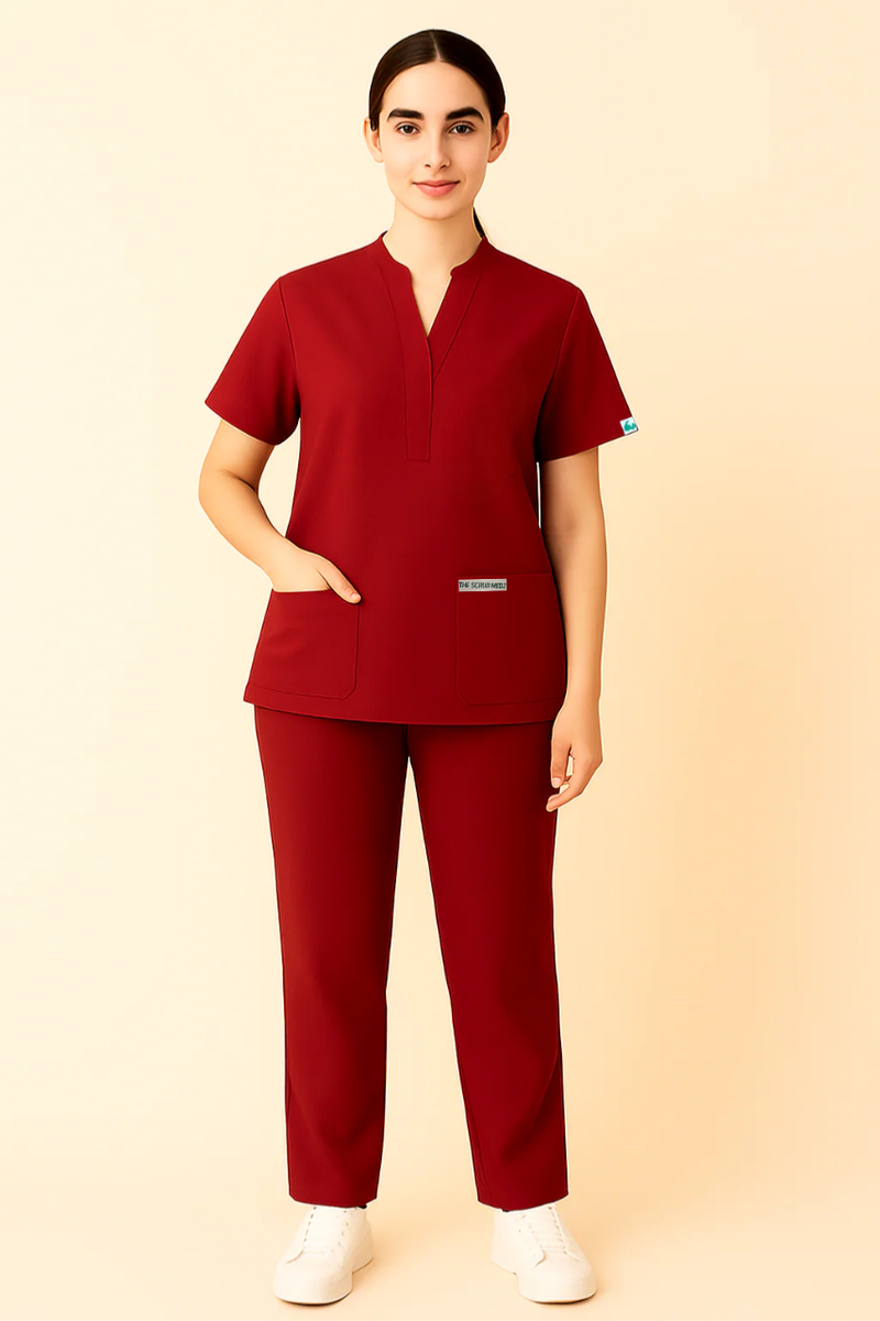 ELITE 6 POCKET MANDARIN (RED) WOMEN SCRUB – THE SCRUB MEDZ