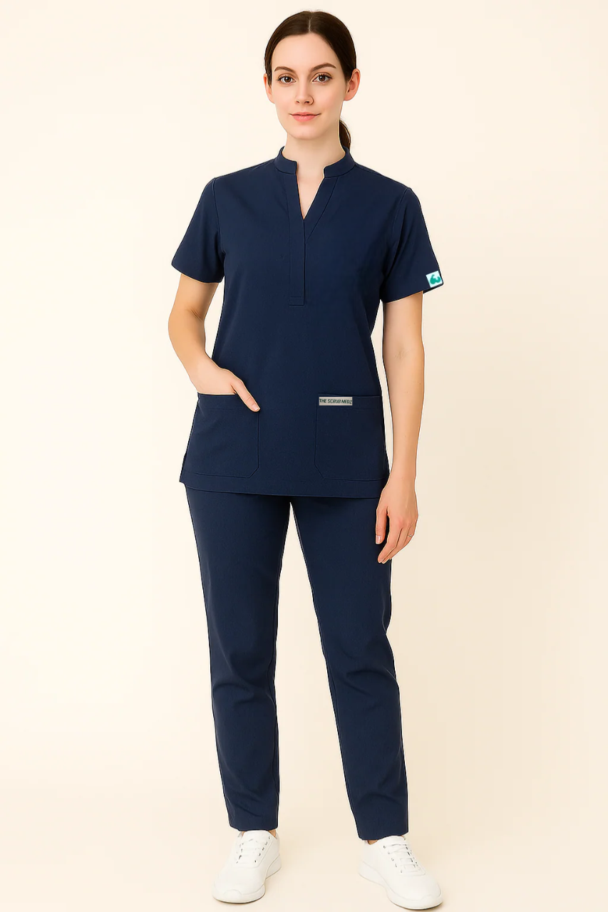 PRESTIGE 4 POCKET MANDARIN (NAVY BLUE) WOMEN SCRUB