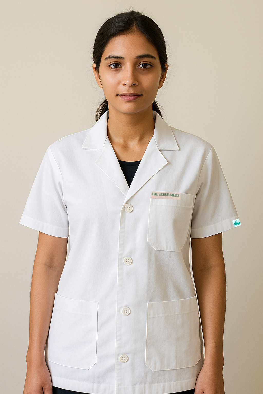 WHITE HALF SLEEVE LAB COAT FOR WOMEN