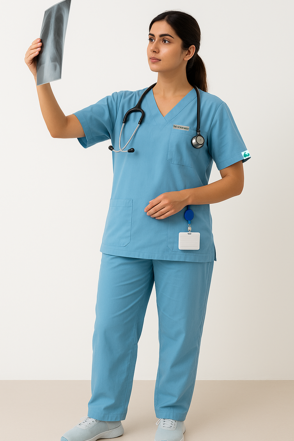 TSM ELITE 6 POCKET V NECK (BLUE) WOMEN SCRUB