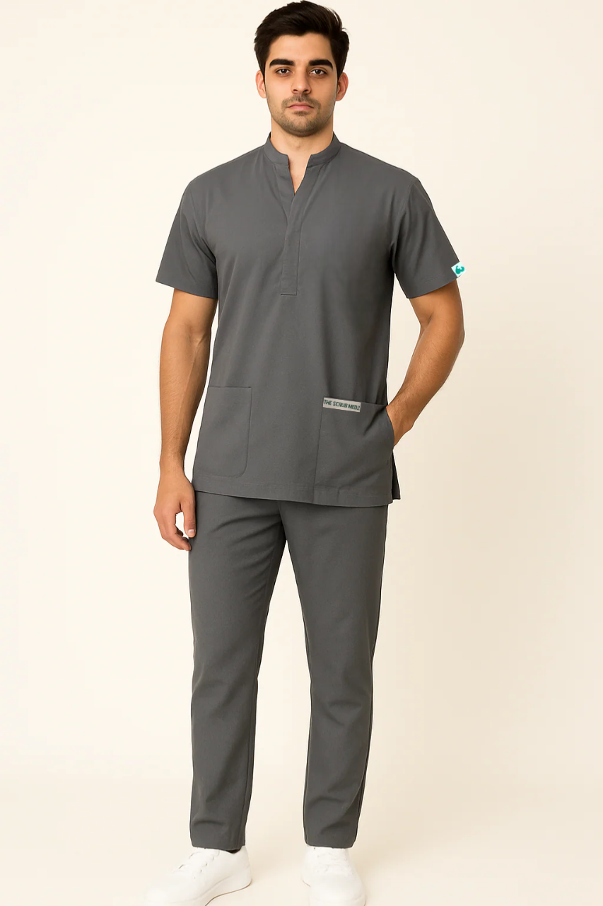 ELITE 6 POCKET MANDARIN (GREY) MEN SCRUB