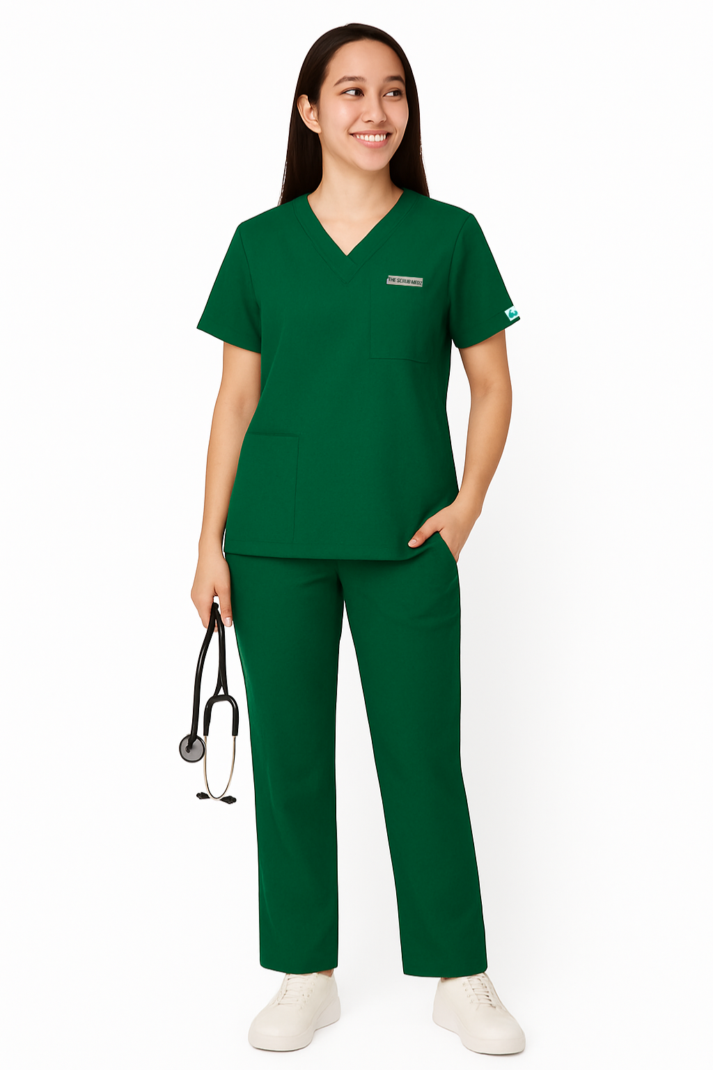 PRESTIGE 4 POCKET V NECK (GREEN) WOMEN SCRUB