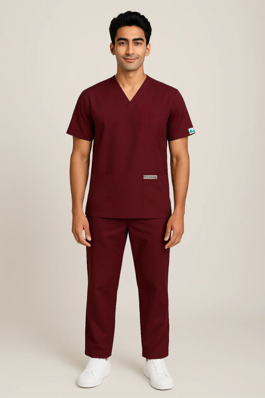 PRESTIGE 4 POCKET V NECK (MAROON) ACTIVE SCRUB