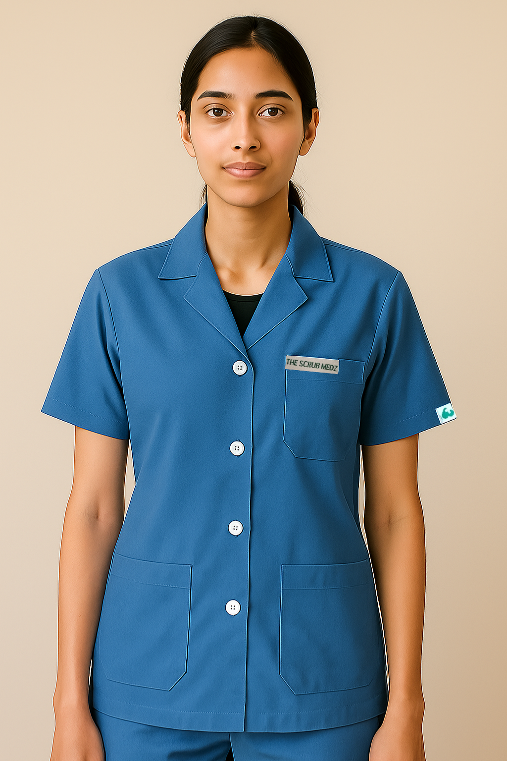 BLUE HALF SLEEVE LAB COAT FOR WOMEN