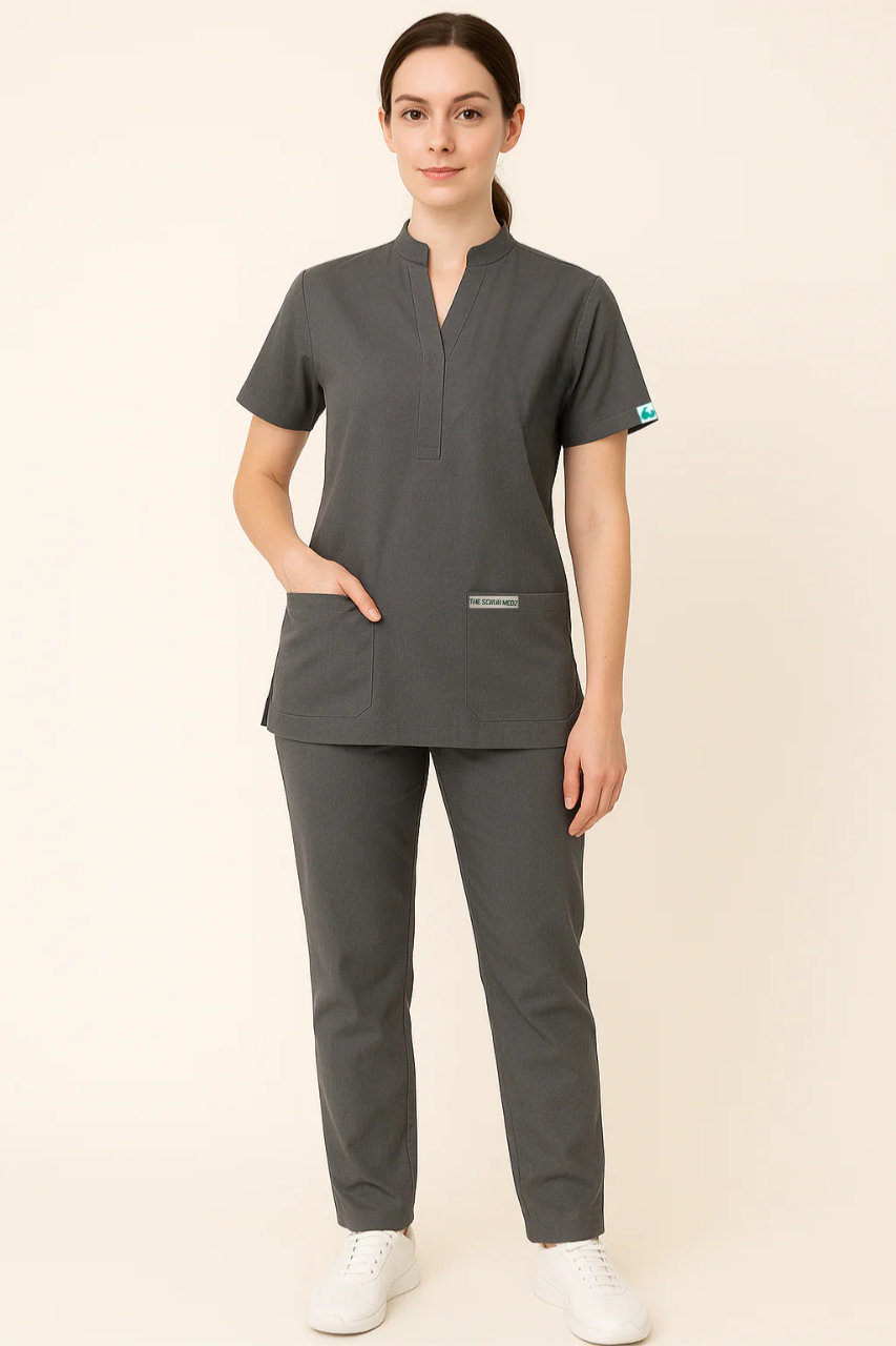 ELITE 6 POCKET MANDARIN (GREY) WOMEN SCRUB