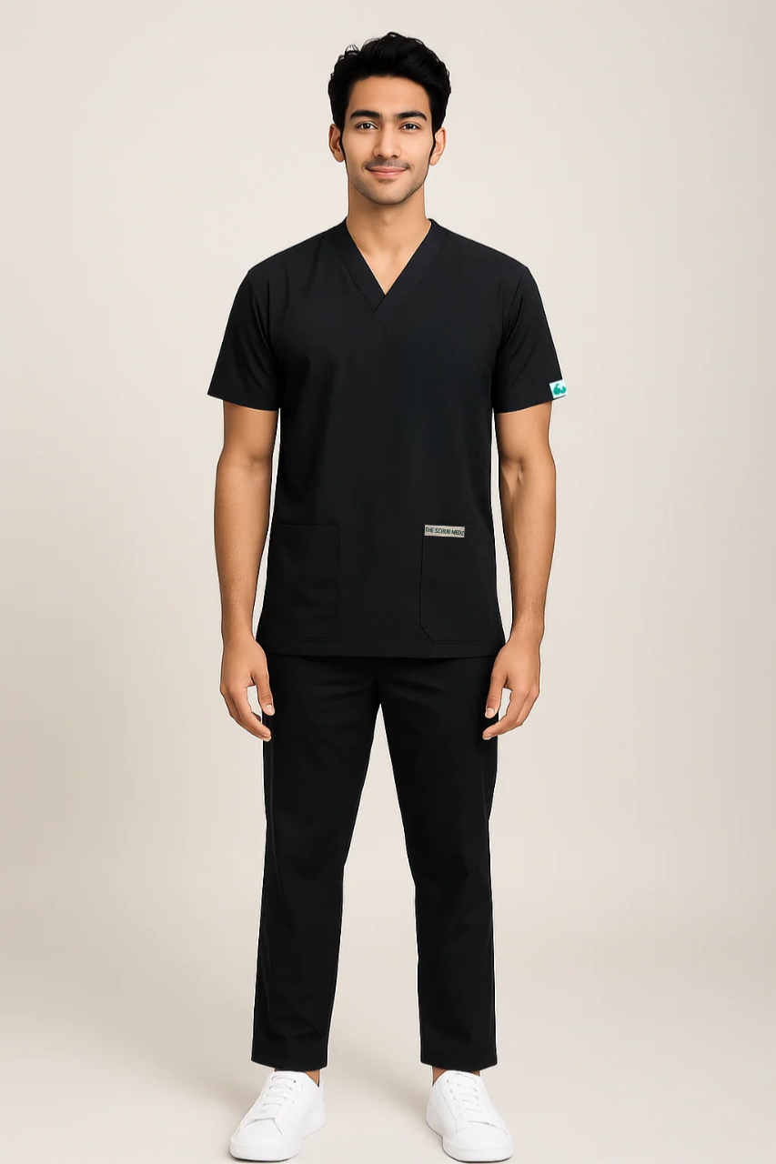 PRESTIGE 4 POCKET V NECK (BLACK) ACTIVE SCRUB