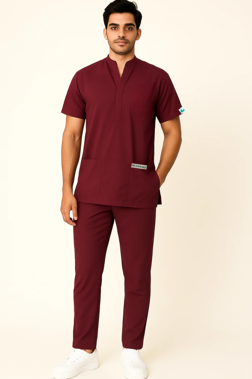 PRESTIGE 4 POCKET MANDARIN (MAROON) MEN SCRUB