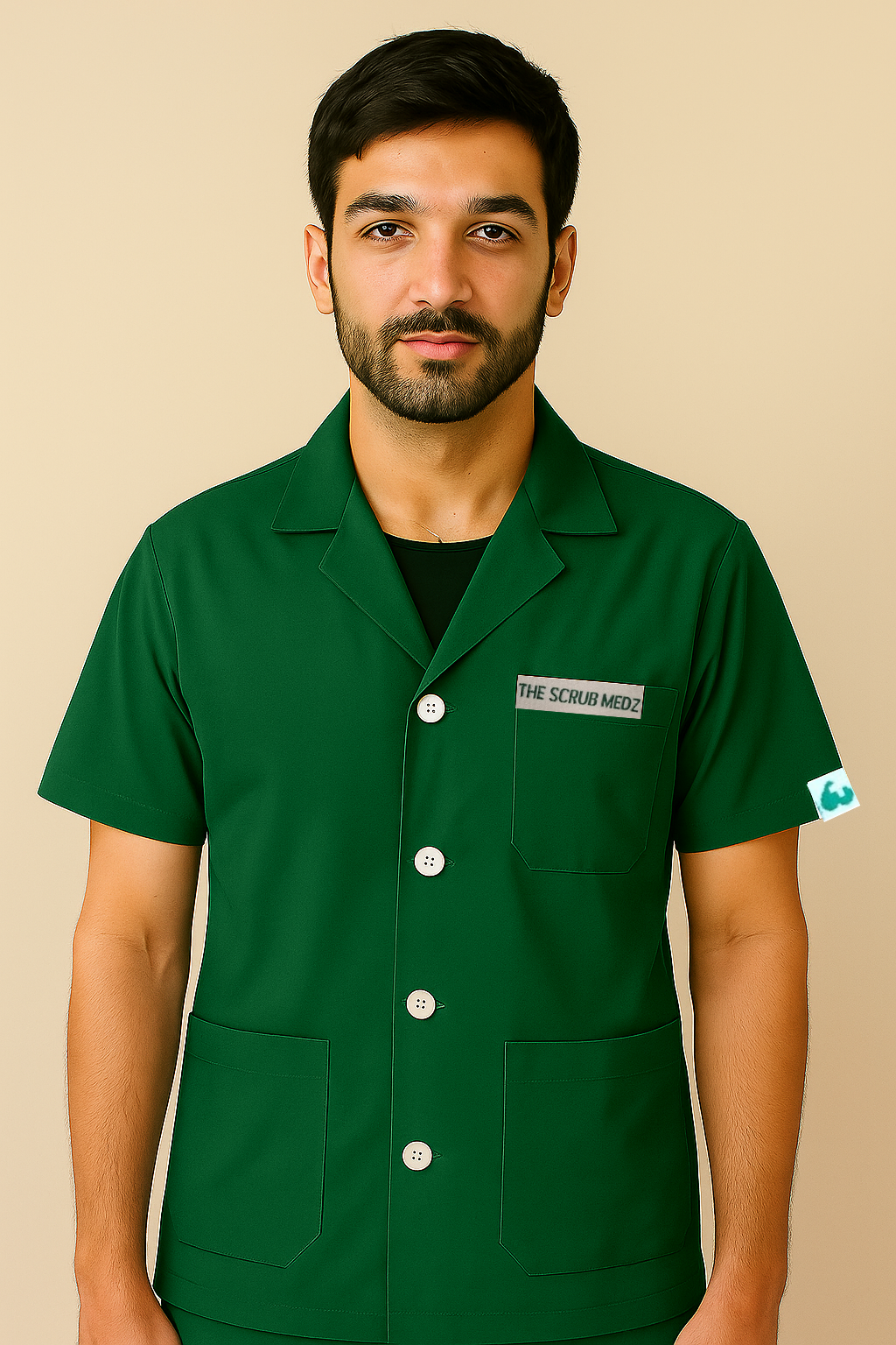 GREEN HALF SLEEVE LAB COAT FOR MEN