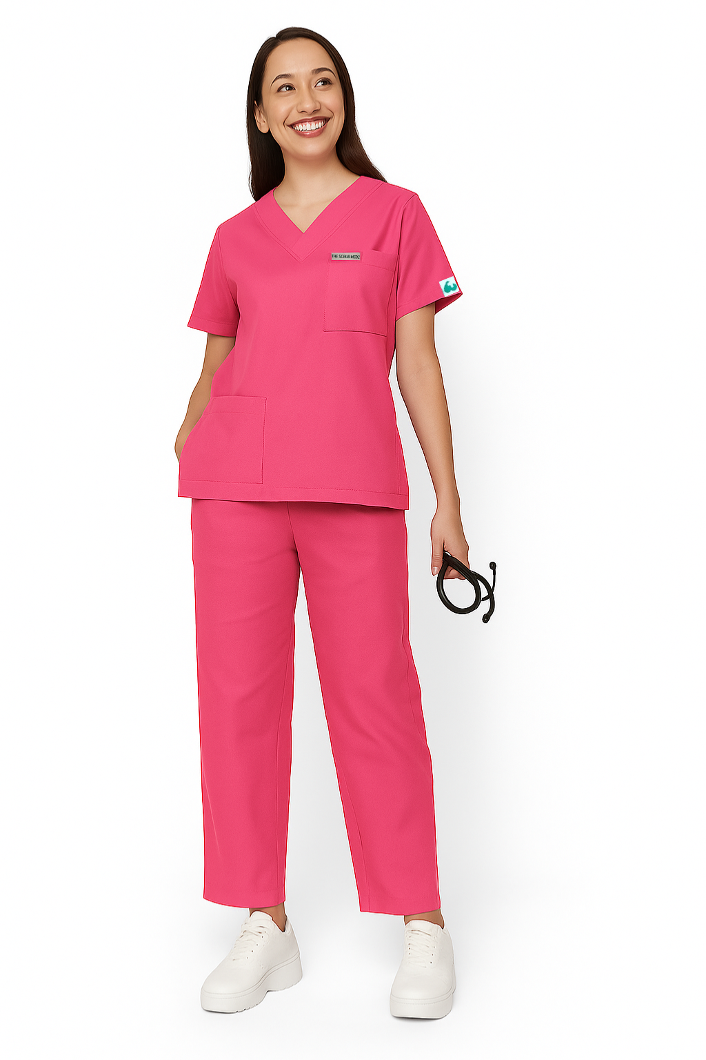 PRESTIGE 4 POCKET V NECK (PINK) WOMEN SCRUB
