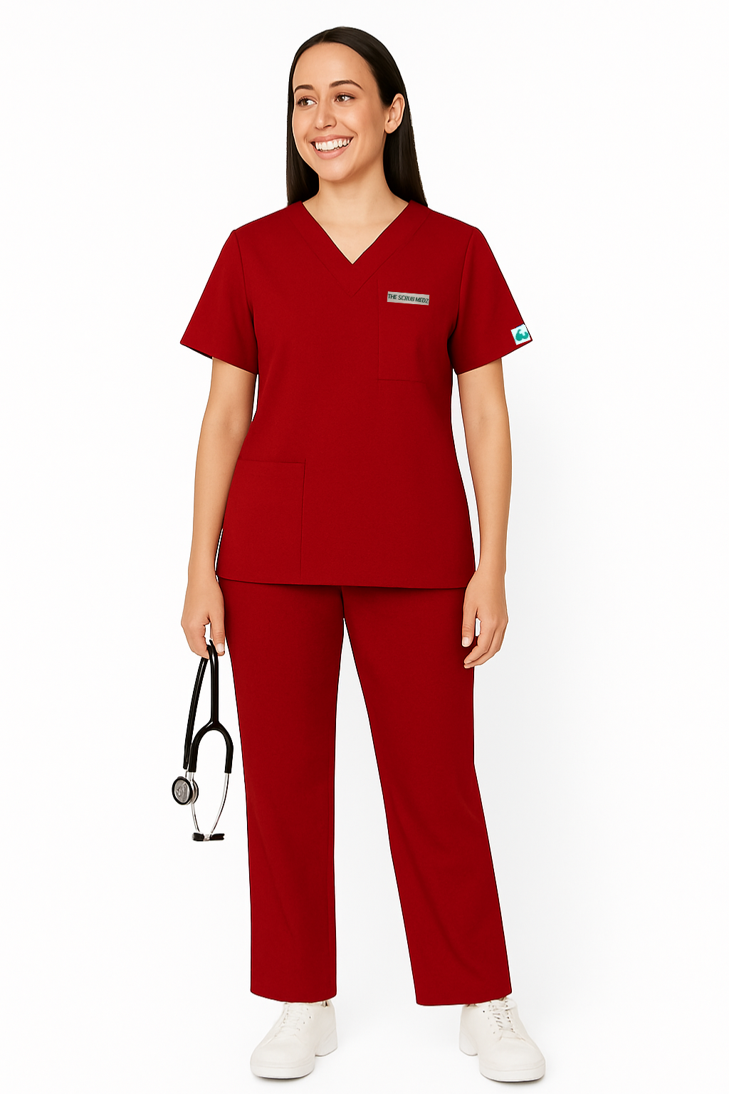 PRESTIGE 4 POCKET V NECK (RED) WOMEN SCRUB