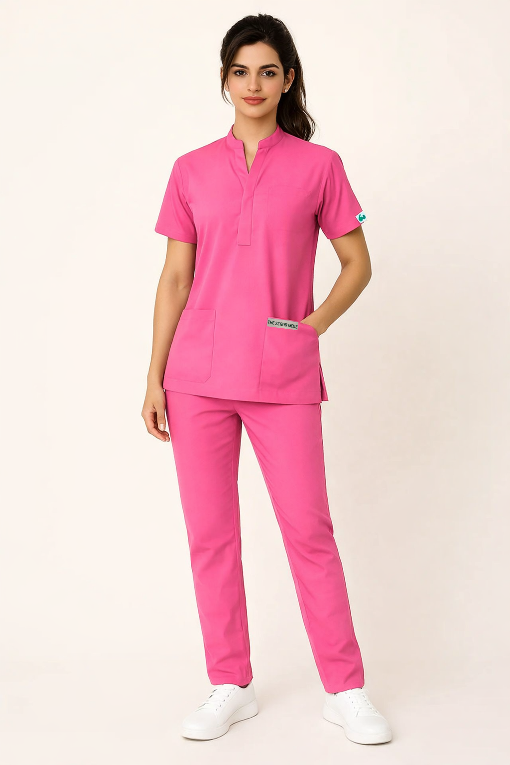 PRESTIGE 4 POCKET MANDARIN (PINK) WOMEN SCRUB