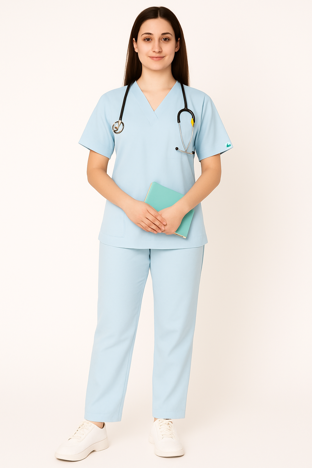 PRESTIGE 4 POCKET V NECK (SKY BLUE) WOMEN SCRUB