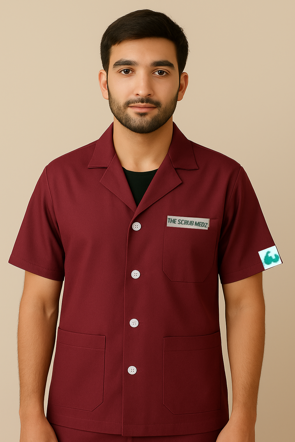 MAROON HALF SLEEVE LAB COAT FOR MEN