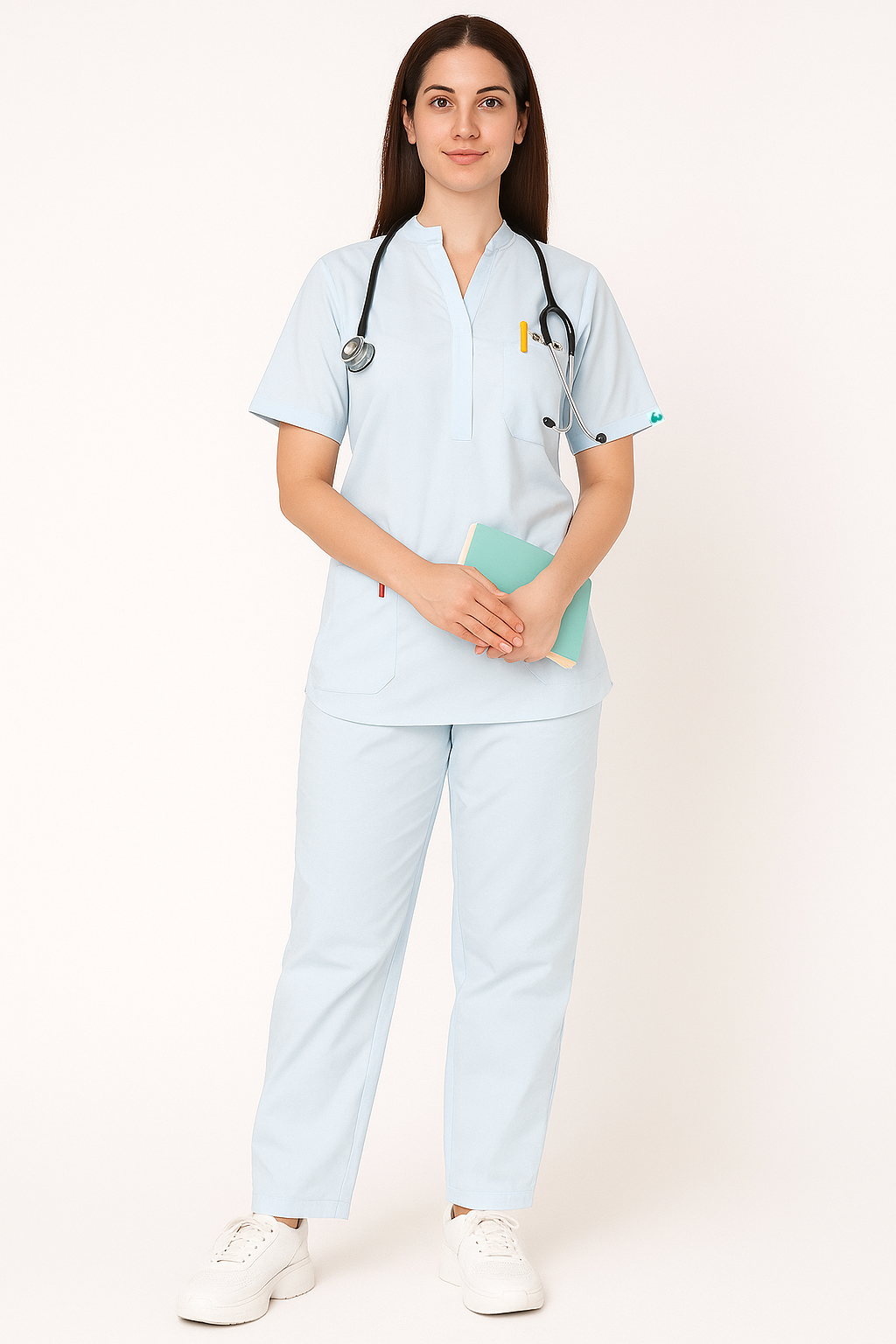 PRESTIGE 4 POCKET MANDARIN (SKY BLUE) WOMEN SCRUB