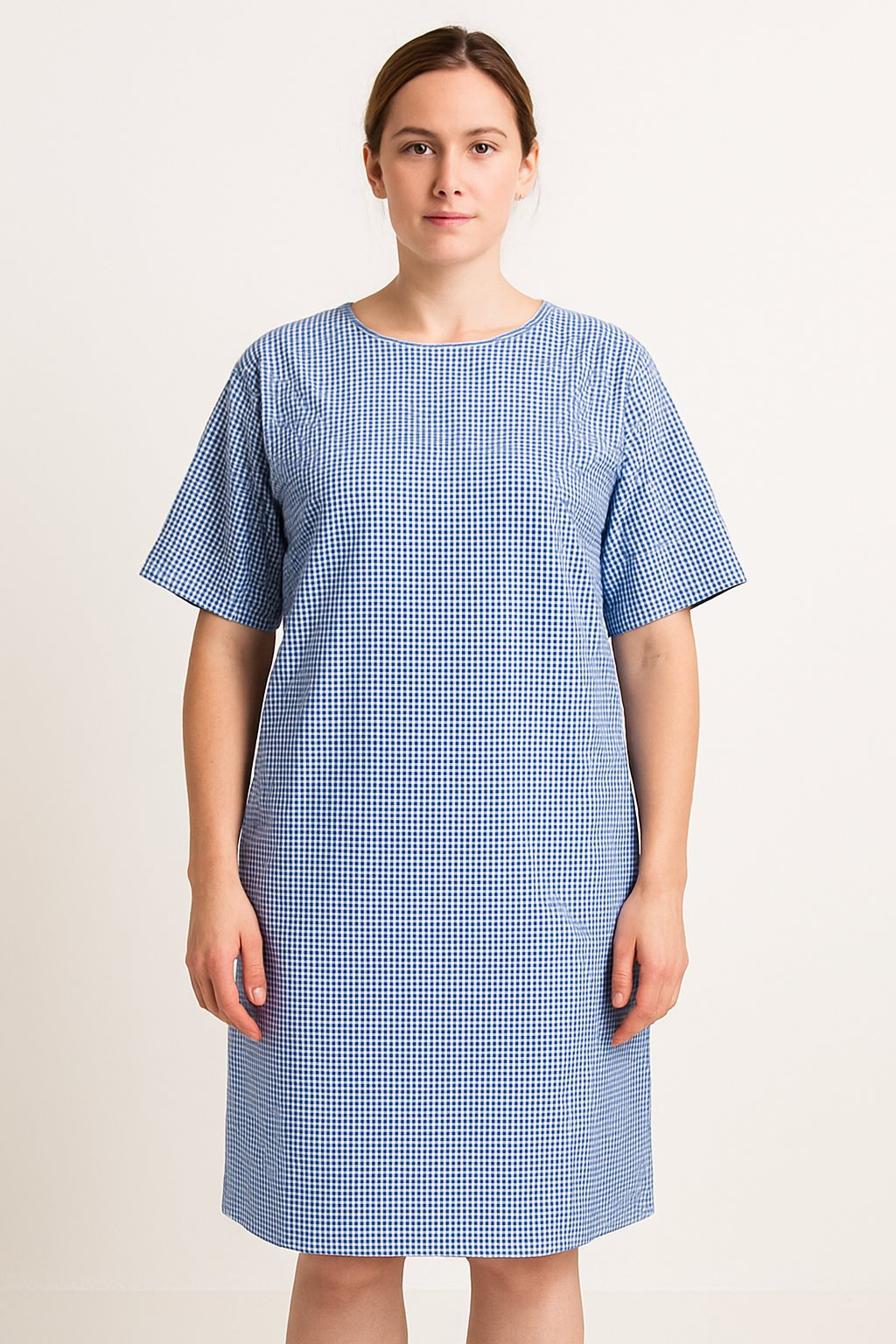 TSM BLUE ROUND NECK PATIENT DRESS FOR WOMEN