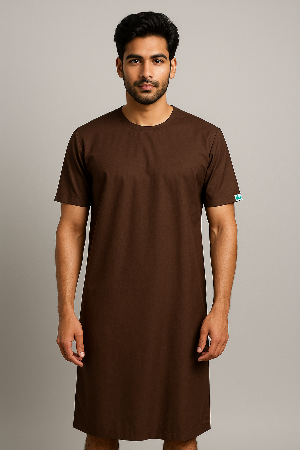 BROWN ROUND NECK PATIENT DRESS FOR MEN