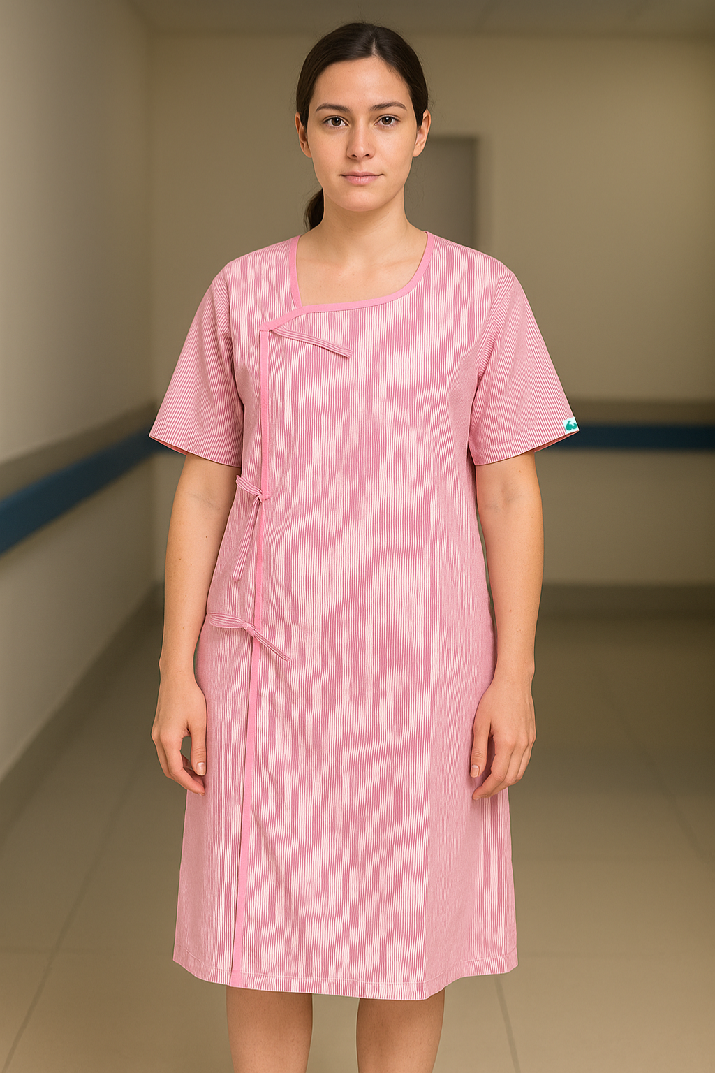 TSM PINK V NECK PATIENT DRESS FOR WOMEN