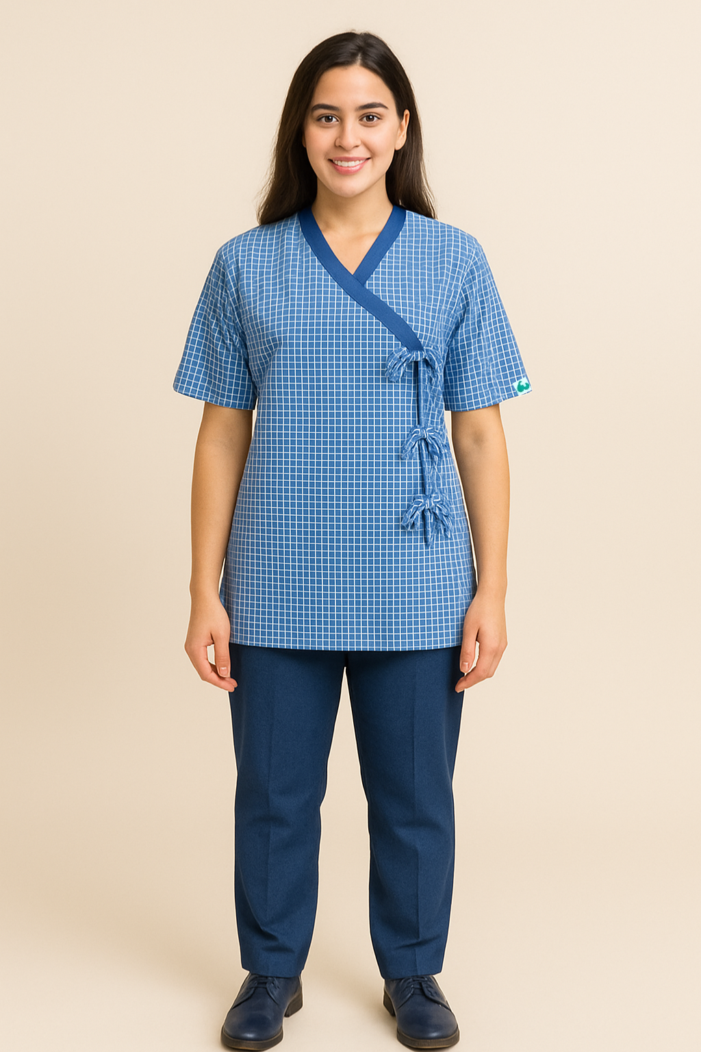 BLUE V NECK PATIENT DRESS FOR WOMEN