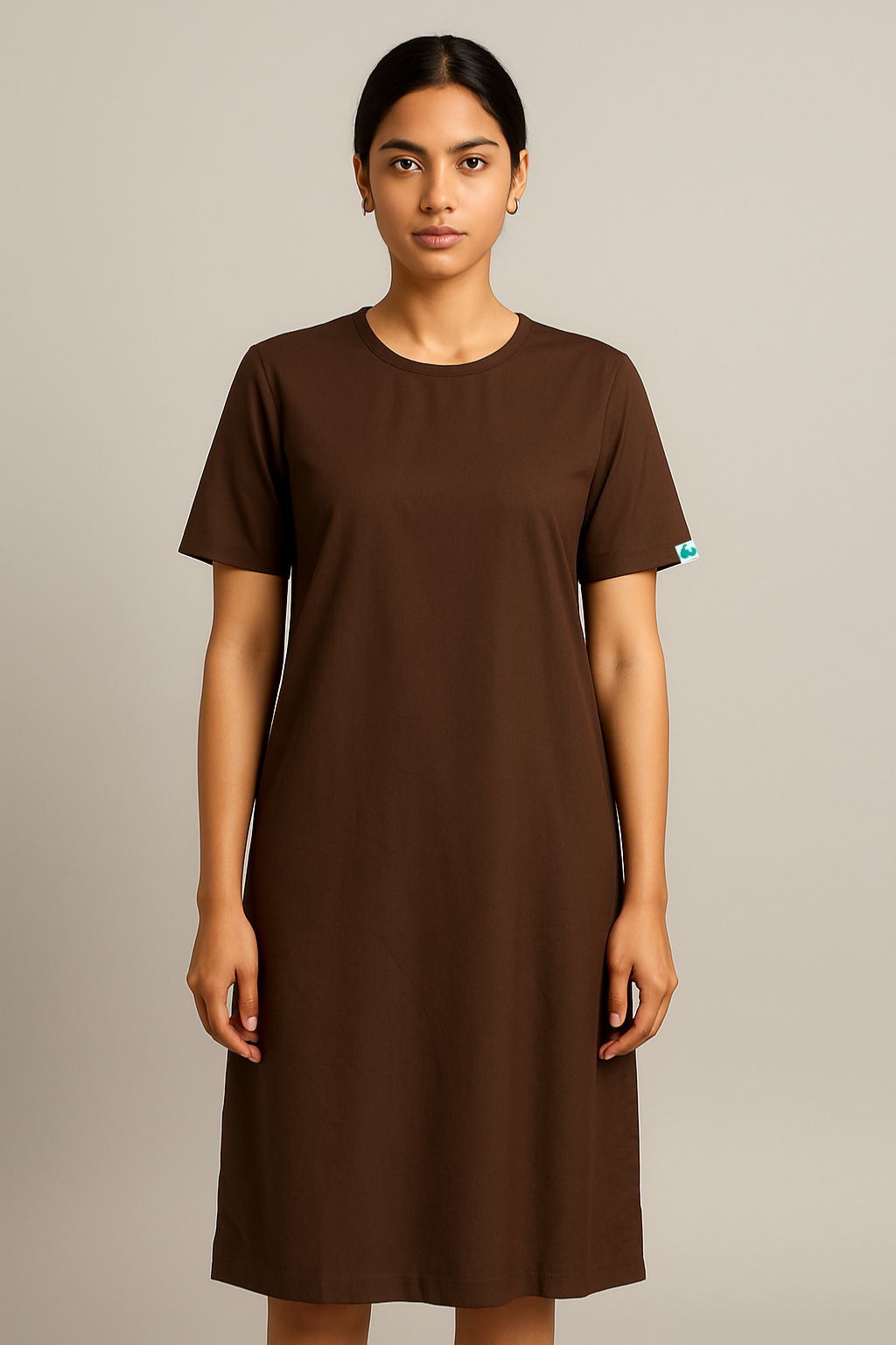 BROWN ROUND NECK PATIENT DRESS FOR WOMEN