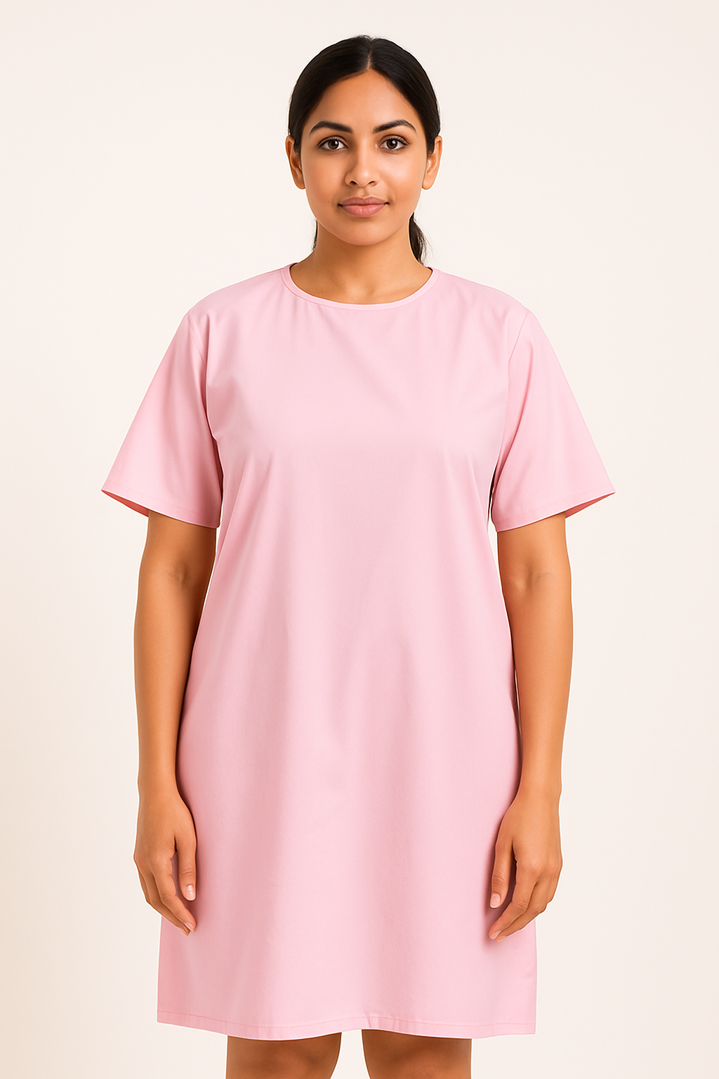 TSM PINK ROUND NECK PATIENT DRESS FOR WOMEN