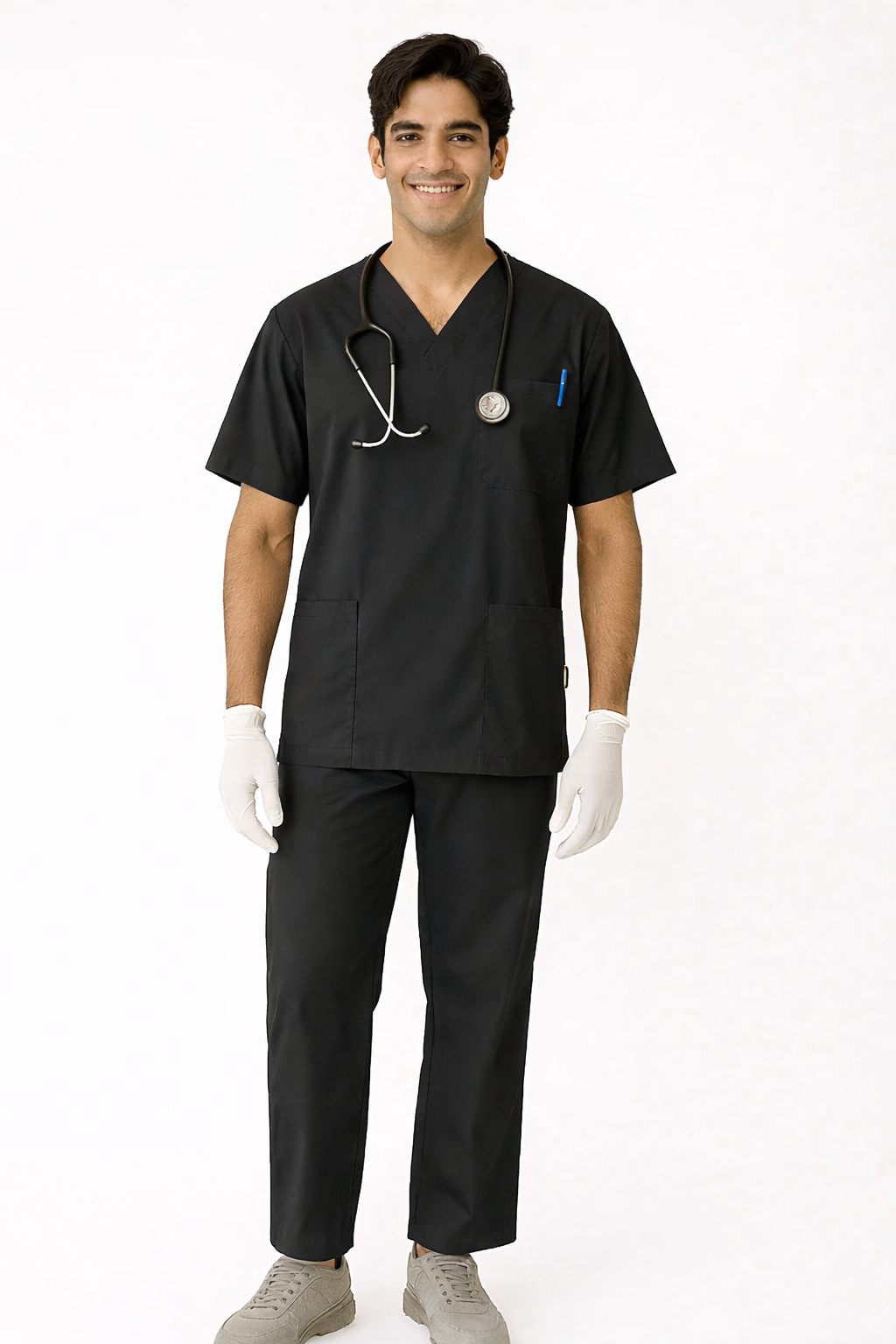 TSM ELITE 6 POCKET V NECK (BLACK) MENS SCRUB