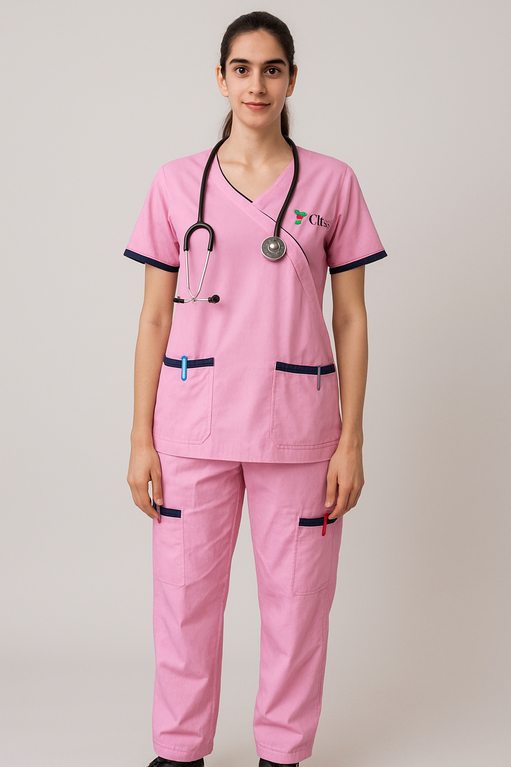 MEDICAL UNISEX ASYMMETRIC NECK PINK SCRUB